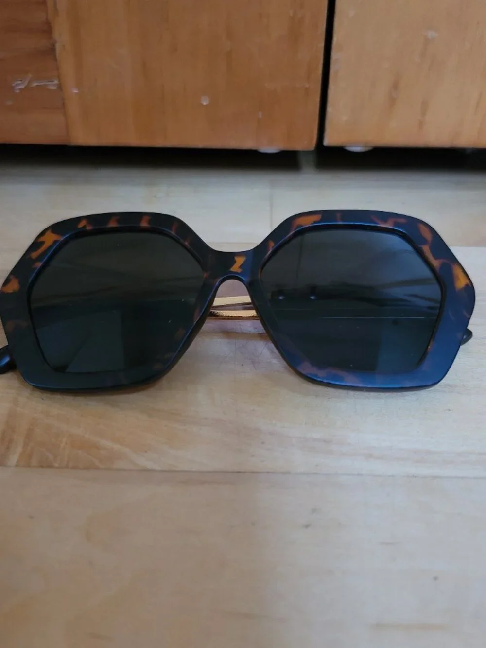 Free People Tortoise Shell Hexagonal Sunglasses Oversized Retro 70s Inspired
